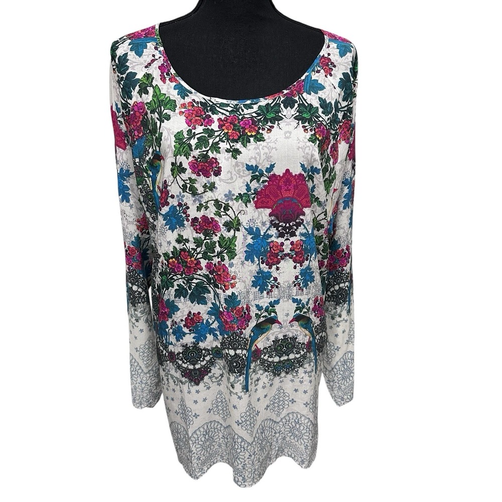 Johnny Was Nina Floral Print Challis Boxy Tunic Top Size Extra Large XL